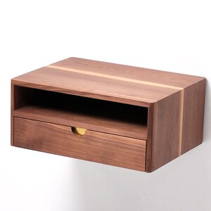 Solid walnut floating nightstand with drawer and shelf, midcentury bedside table, mid century modern image 4