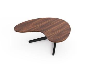 Boomerang Coffee Table in Mid Century Modern, Walnut Table, Side Table