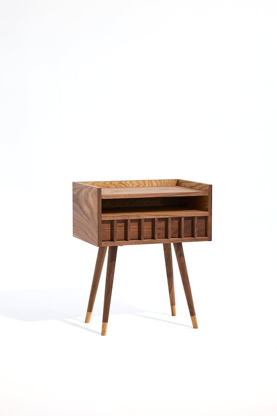 Handmade Mid-Century Modern Walnut Nightstand, Solid Wood End Table