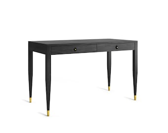 Bureau en chêne noir avec deux tiroirs en chêne massif, milieu du siècle moderne, bureau d’étude, moderne, bureau, bureau en chêne massif, table, bureau, console