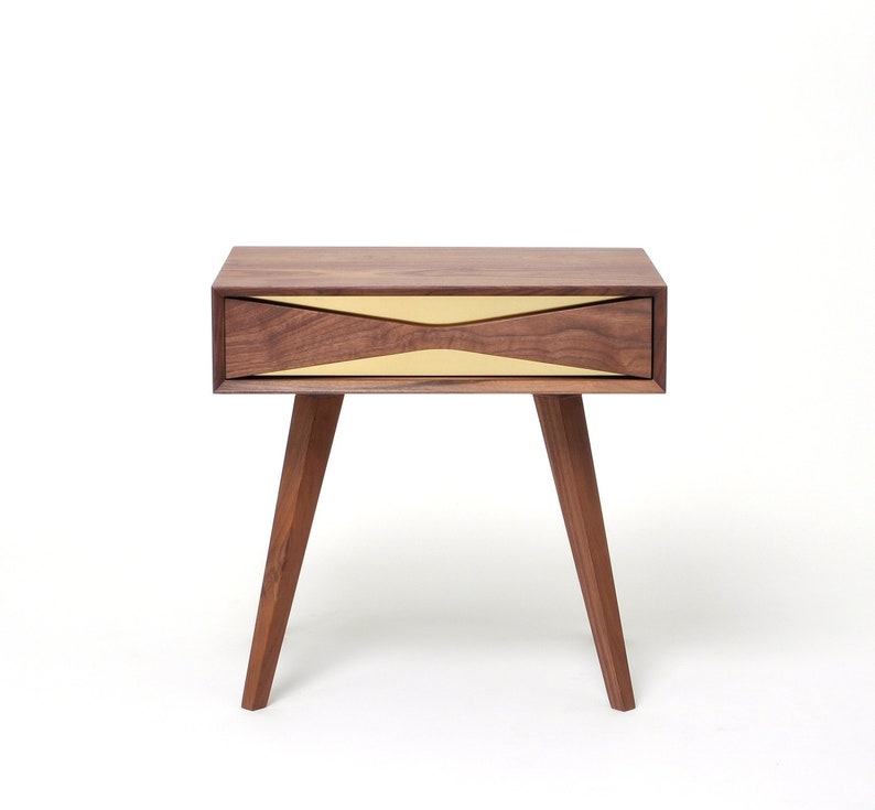 Mid Century Modern Solid Walnut Nightstand With Brass Front Etsy