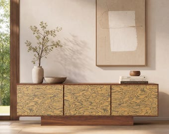 Designer Walnut Credenza Modern Sideboard with Ettore Sottsass Veneer