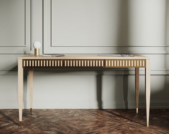 Mid Century Modern Oak Desk with Brass Details