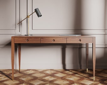 Walnut Desk With Three Solid Walnut Drawers, Mid Century Modern