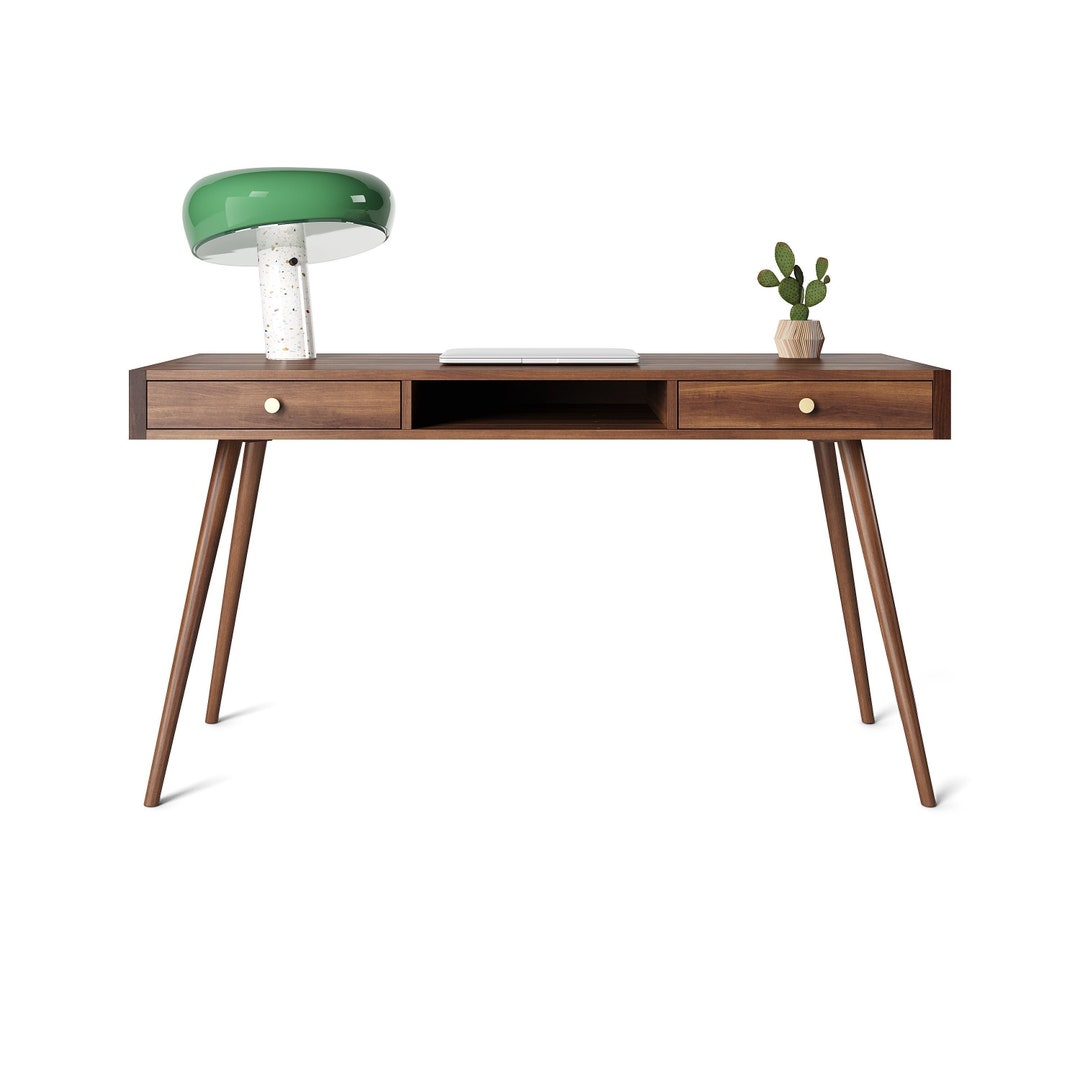 Mid Century Modern Walnut Desk, Solid Wood With Drawers - Etsy