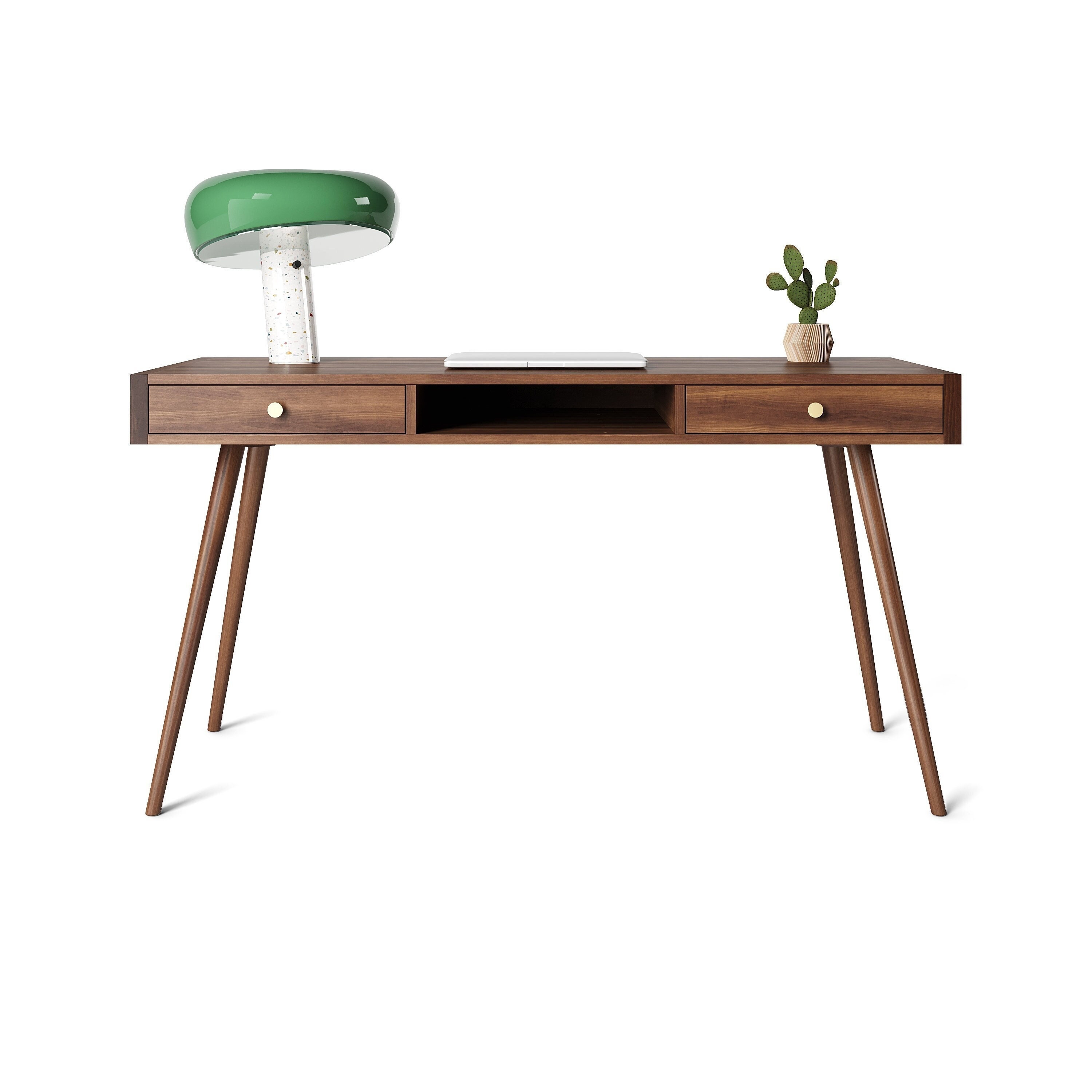 Walnut Office Desk With Two Solid Walnut Drawers and Shelf Etsy