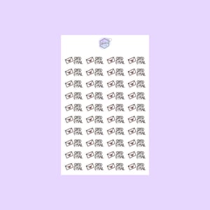 May include: A sheet of stickers with a repeating pattern of black and white envelope icons with the text "Send Email" in white. The envelopes have a red heart in the upper right corner.