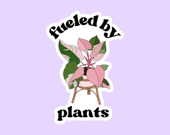 Pink Princess Philodendron Sticker "Fueled By Plants" - Rare Plant Stickers