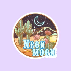 Autocollant de lune de néon, autocollant de musique country, conception de désert occidental de pays, autocollants d'ordinateur portable de Macbook, autocollants d'album, cadeaux d'autocollant