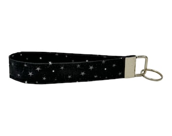 Black/Gray/White Stars Keychain Wristlet, Key Fob Lanyard, Retro Keychain, Y2K, Handmade