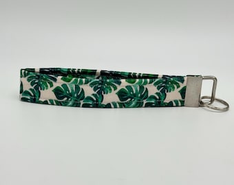 Monstera Plant Print Keychain Wristlet, Key Fob Lanyard, Retro Keychain, Y2K, Handmade