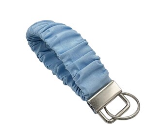 Baby Blue Satin Scrunchie Keychain Wristlet, Key Fob Lanyard, Key Fob Wristlet, Sturdy Key Holder, Women's Gift Handmade Scrunchie Wristlet