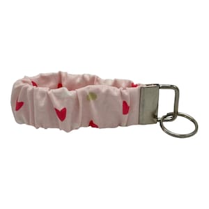 Pink Hearts Scrunchie Keychain Wristlet, Key Fob Lanyard, Key Fob Wristlet, Sturdy Key Holder, Women&#39;s Gift Handmade Scrunchie Wristlet