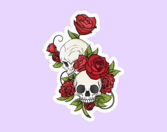 Skulls and Roses Sticker, Goth Art Spooky Stickers, Scrapbook Sticker, Punk Sticker, Die-Cut Stickers