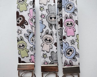 Kawaii Bubu Monster Wristlet Keychain | Cute Pastel Bunny Character Fob | Anime-Inspired Fabric Key Holder | Handmade Gift Idea