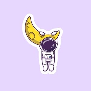 Adesivo astronauta appeso alla luna, simpatici adesivi Kawaii, adesivi estetici