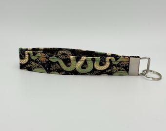 Golden Snake Print Keychain Wristlet, Key Fob Lanyard, Retro Keychain, Y2K, Handmade