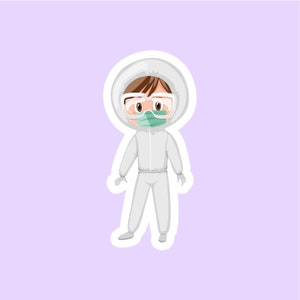 Traje de materiales peligrosos médicos, calcomanías para portátiles, calcomanías para memes, calcomanías para álbumes de recortes, calcomanías troqueladas, calcomanías para memes, calcomanías geniales