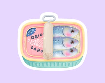 Kawaii Sardine Tin Sticker • Cute Fish Can Decal • Pastel Food Aesthetic Laptop Sticker • Watercolor Art Journal Planner Vinyl