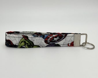 Superhero Keychain Wristlet, Key Fob Lanyard, Retro Keychain, Y2K, Handmade