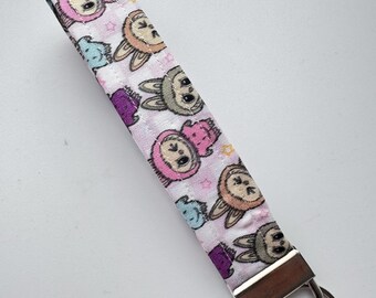 Kawaii Bubu Monster Wristlet Keychain | Cute Pastel Bunny Character Fob | Anime-Inspired Fabric Key Holder | Handmade Gift Idea