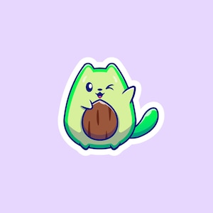 Avocado Cat Sticker, Cute Kawaii Stickers, Cool Funny Cat Stickers