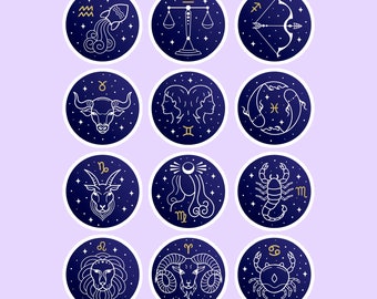 Astrology Zodiac Sign Stickers, Celestial Scrapbooking Vinyl Stickers, Star Sign Constellation Scrapbook Stickers