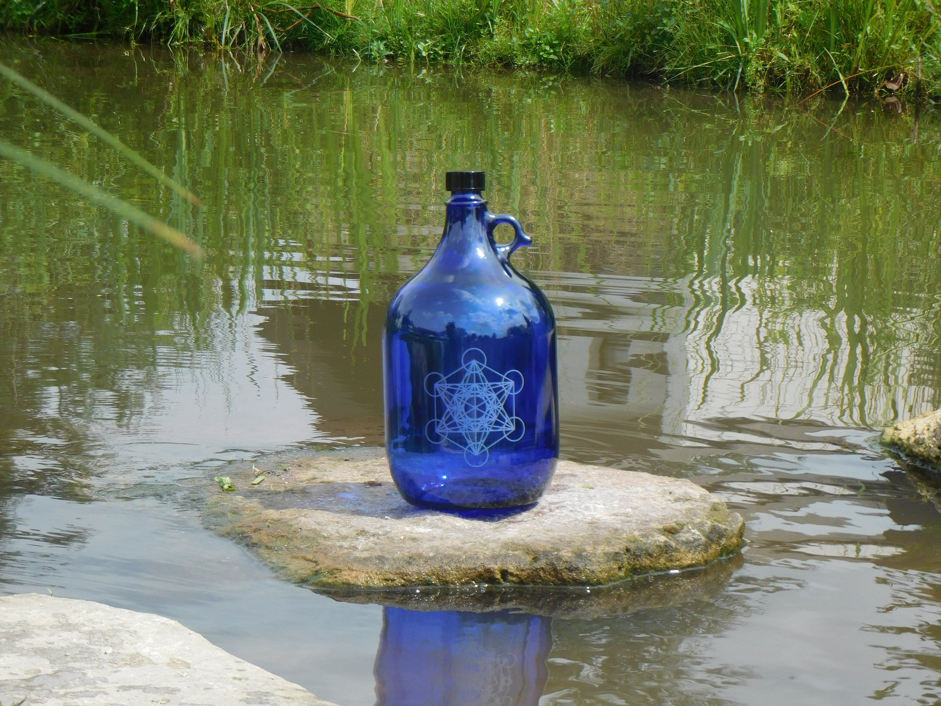 Blauglas 5 Liter Henkelflasche mit Metatron