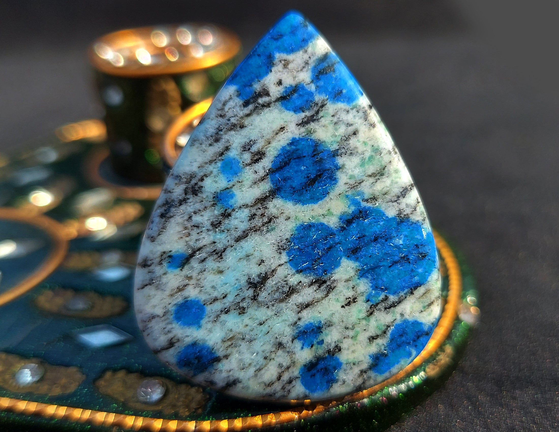 K2 Jasper Cabochon: Natural Blue Dot K2 Granite Gemstone, Hand