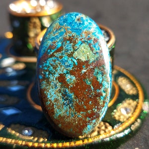 Chrysocolla cabochons, Natural Chrysocolla Gemstone Cabochons, Handmade Jewelry Making Supplies 36x22x5MM, 36 Carat