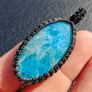 Apatite Macrame Pendant, Natural Gemstone 50x23 MM