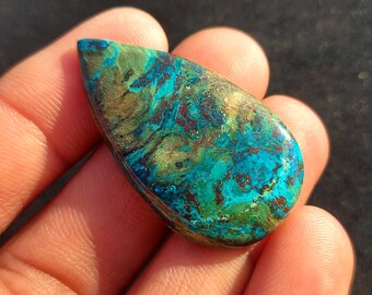 Pear Shape Chrysocolla Cabochon, Beautiful Blue Green Chrysocolla, Rare Semiprecious Gemstone