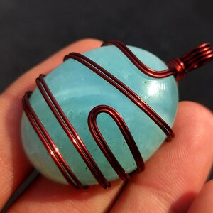 Copper Wired Hemimorphite Pendant: Oval Gemstone (51x31 MM)