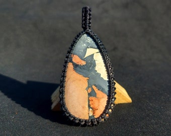 Mookaite Gemstone Pendant, Mookaite Macrame Pendant, Natural Brecciated Mookaite Jasper Stone Pendant