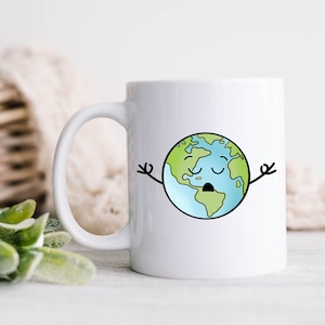 World Peace Mug Funny Meditation Cartoon Coffee Cup Happy Earth Day