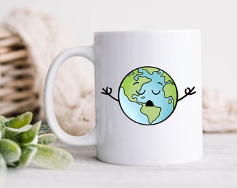 World Peace Mug • Funny Meditation Cartoon Coffee Cup • Mindfulness Humor Mug • Happy Earth Day Gift