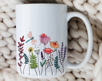 Wildflowers Mug Cute Coffee Cup Gift for Plant Lady Floral Mug Garden Gift for Mom Plant Lovers Mother's Day Gift I Love Plants Flower Mug