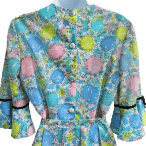 Vintage 50s 60s Skirt Blouse Set 2pc Pastel A Line shops Pleated Skirt Flounce Sleeves