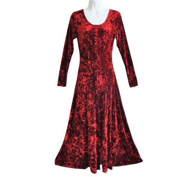 VeLVeT Contempo Casuals Red Maxi Dress Long Sleeves Button Front Stretchy Knit S