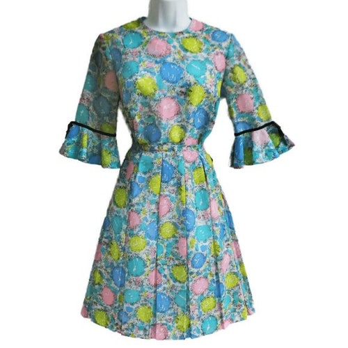 Vintage 50s 60s Skirt Blouse Set 2pc Pastel A Line shops Pleated Skirt Flounce Sleeves