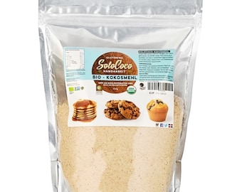454g coconut flour organic & fair (454g), handmade, raw food, cold pressed, vegan, lactose-free, virgin, virgin coconut flour. By SoloCoco