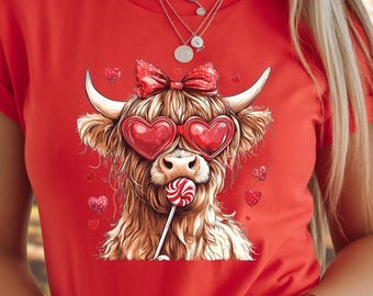 Funny Valentine Cow Shirt, Cute Highland Cow Tee, Love Cow Graphic, Valentines Day Shirt, Gift for Women Men