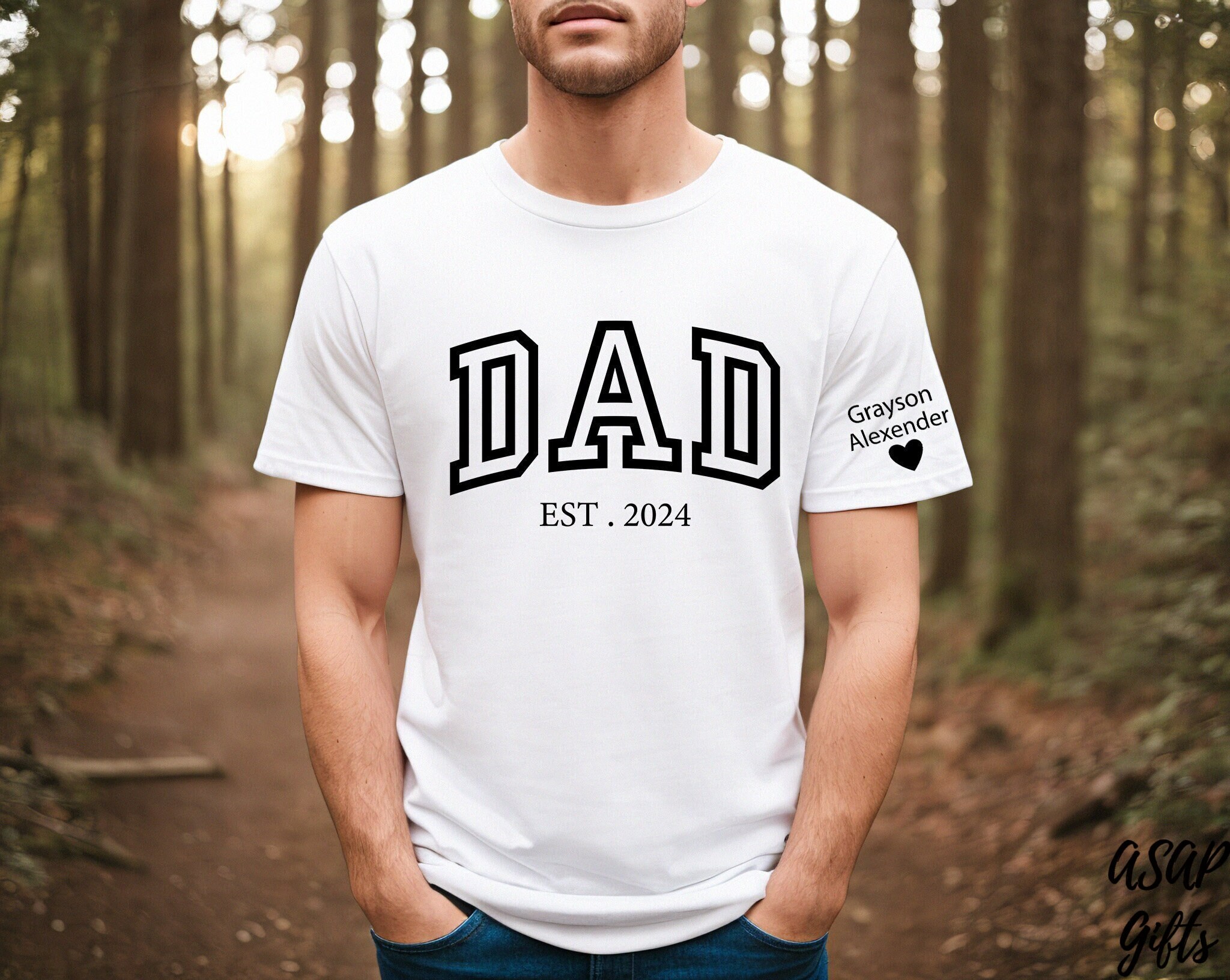 Custom Dad With Kids Name on Sleeve Shirt, Personalized Dad Gift Shirt ...