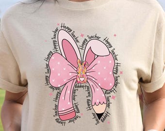 Teacher Easter Shirt: Coquette Bow Bunny Tee