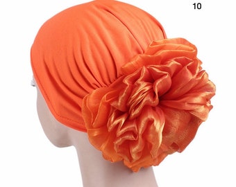 Muslim Cap, Cancer Chemo Hat, Turban Head Wrap Cap, Solid Fitted Big Flower Hat