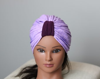 Lilac Turban Hat | Chemo Hat | Women's Chemotherapy Cap | Soft Stretchy Cap | Summer Hair Accessory