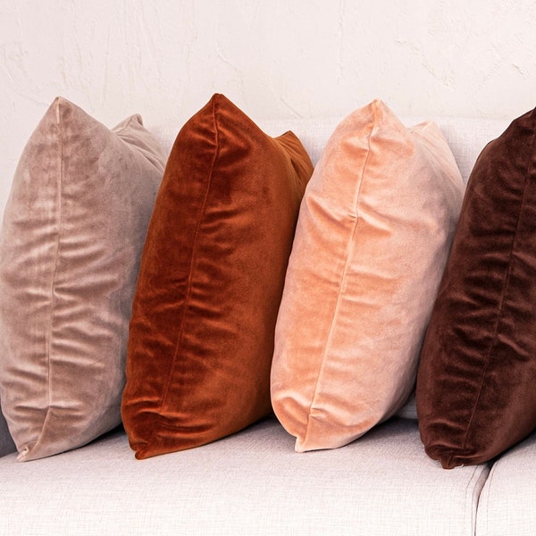 Terracotta Velvet Pillow, Rust Velvet Pillow, Copper Brown Throw Pillow Cover, Bronze Pillow, 24x24 Throw Pillow, 26x26 Throw Pillow