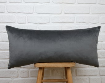 Charcoal Grey Lumbar Pillow Cover, Charcoal Lumbar Pillow Cover, Custom Body Pillow Cover, Lumbar Pillow 14x36, Extra Long Pillow 20x54