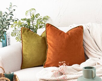 Terracotta Green Pillow Cover Set, Piping Cording Flange Green Pillow Covers, Green Pillow Covers, Pillow , 16x16 18x18 20x20, Cushion Set