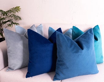 Light Blue Throw Pillow Cover, Blue Velvet Pillow, Lumbar Blue Pillow 12x20 14x20 16x26, Sky Blue Throw Pillow, Light Blue Pillow 18x18